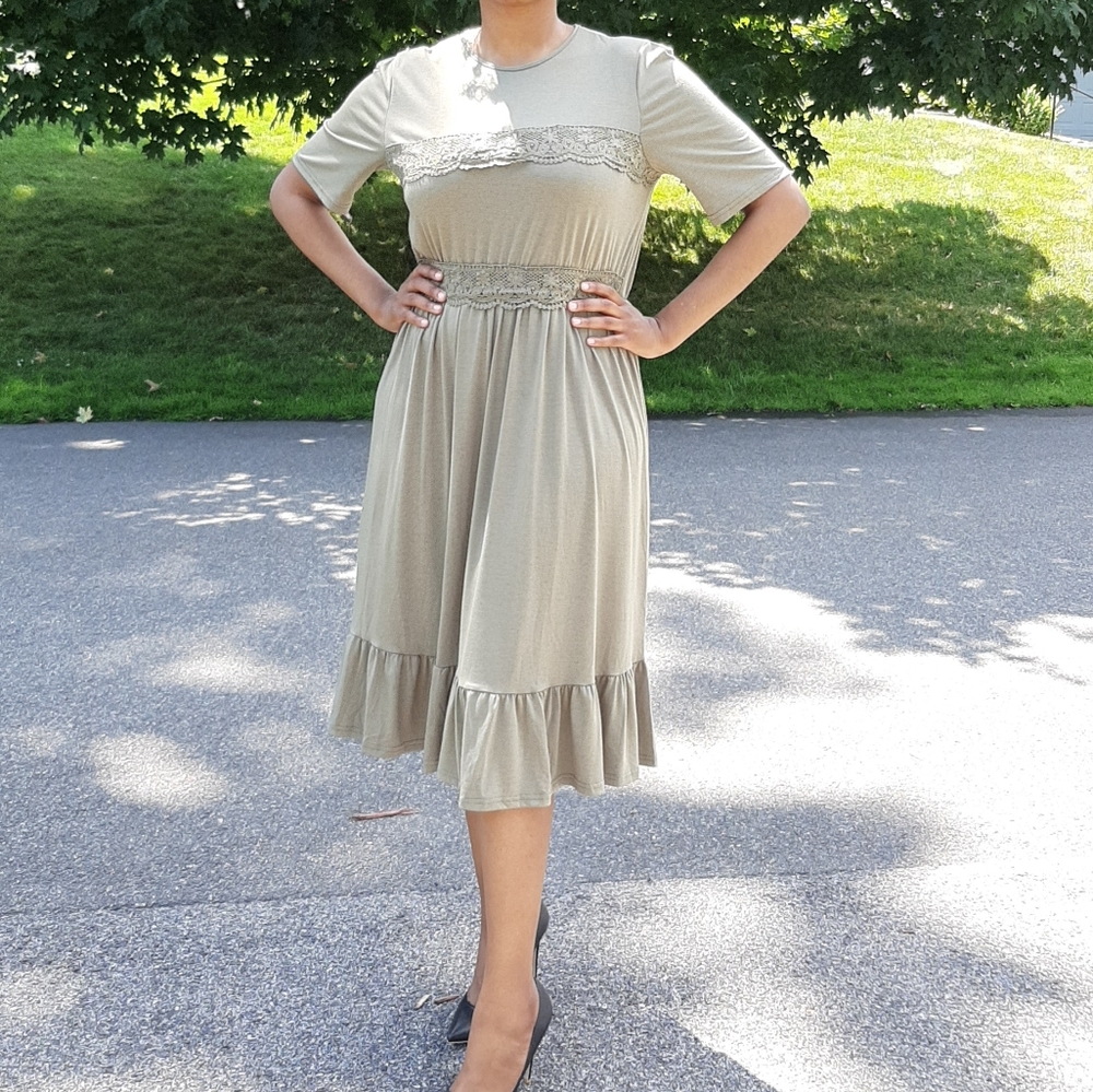 Simply Salted Olive Midi Swing Dress